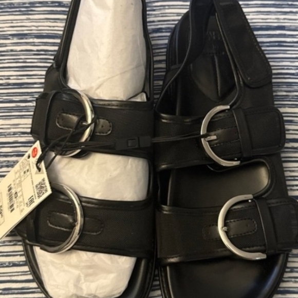 Zara Shoes - Zara Black Sandals with Wide Straps and Decorative Buckles